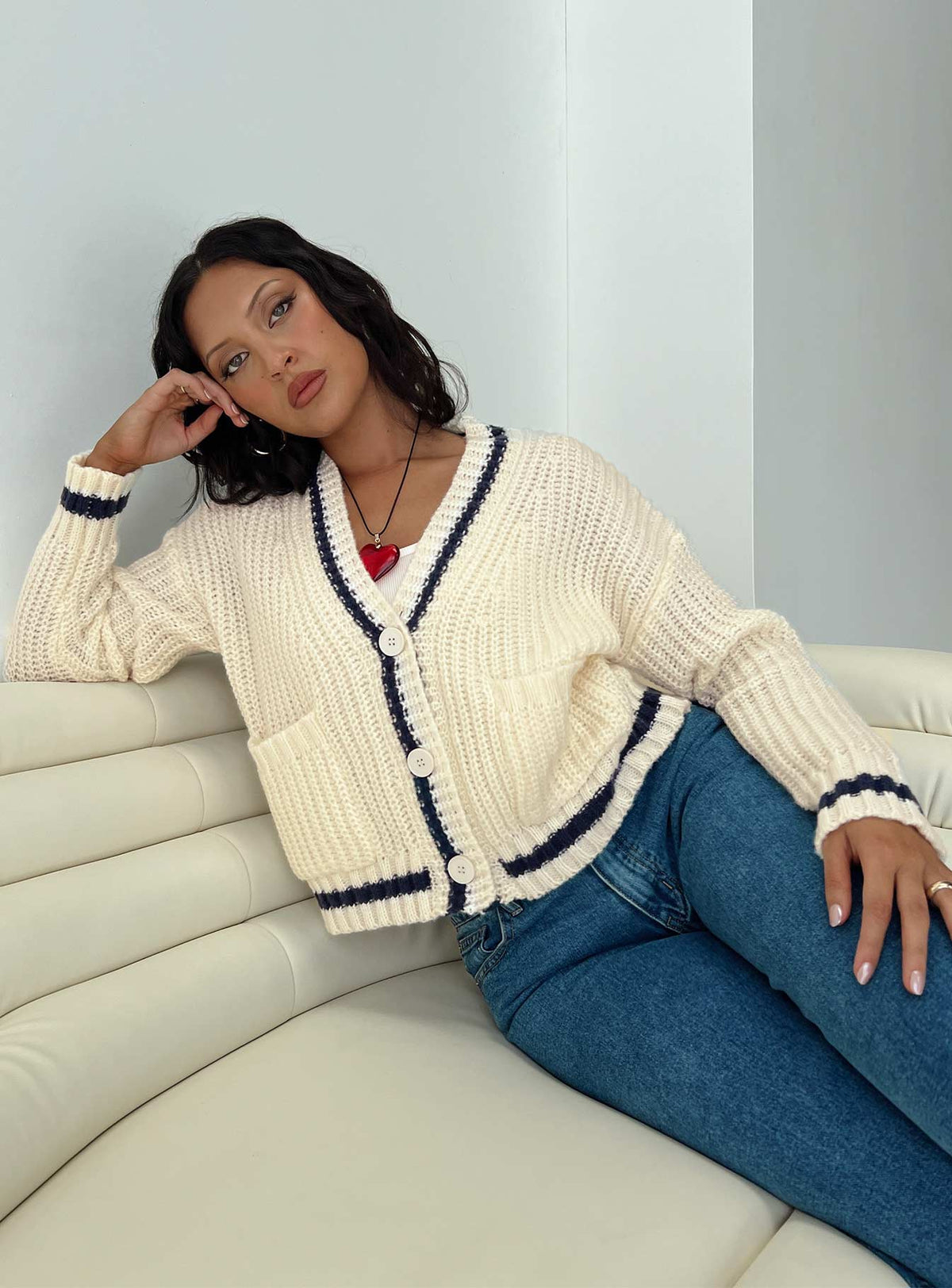 Tavian Knit Cardigan Navy / Cream