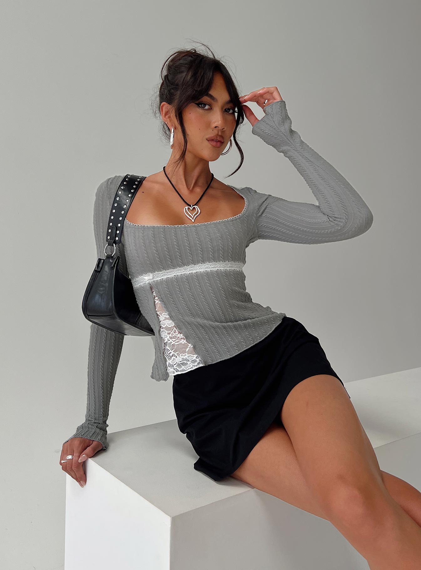 Noir Long Sleeve Top Grey