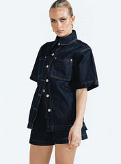 Whitaker Short Sleeve Shacket Dark Denim