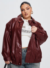 Devija Faux Leather Jacket Burgundy Curve