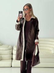 Ammelia Shearling Long-line Jacket Brown