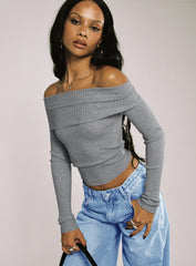 Morley Off Shoulder Sweater Grey Marle