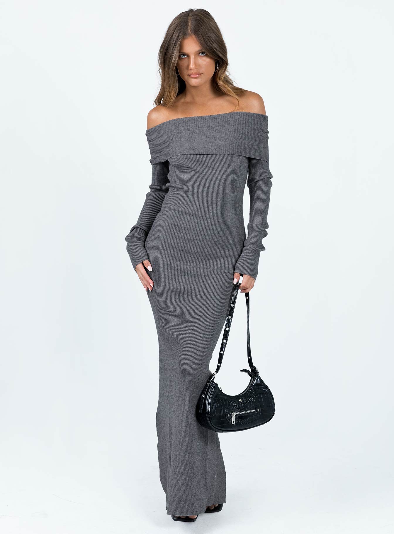 Phylis Off The Shoulder Maxi Dress Slate