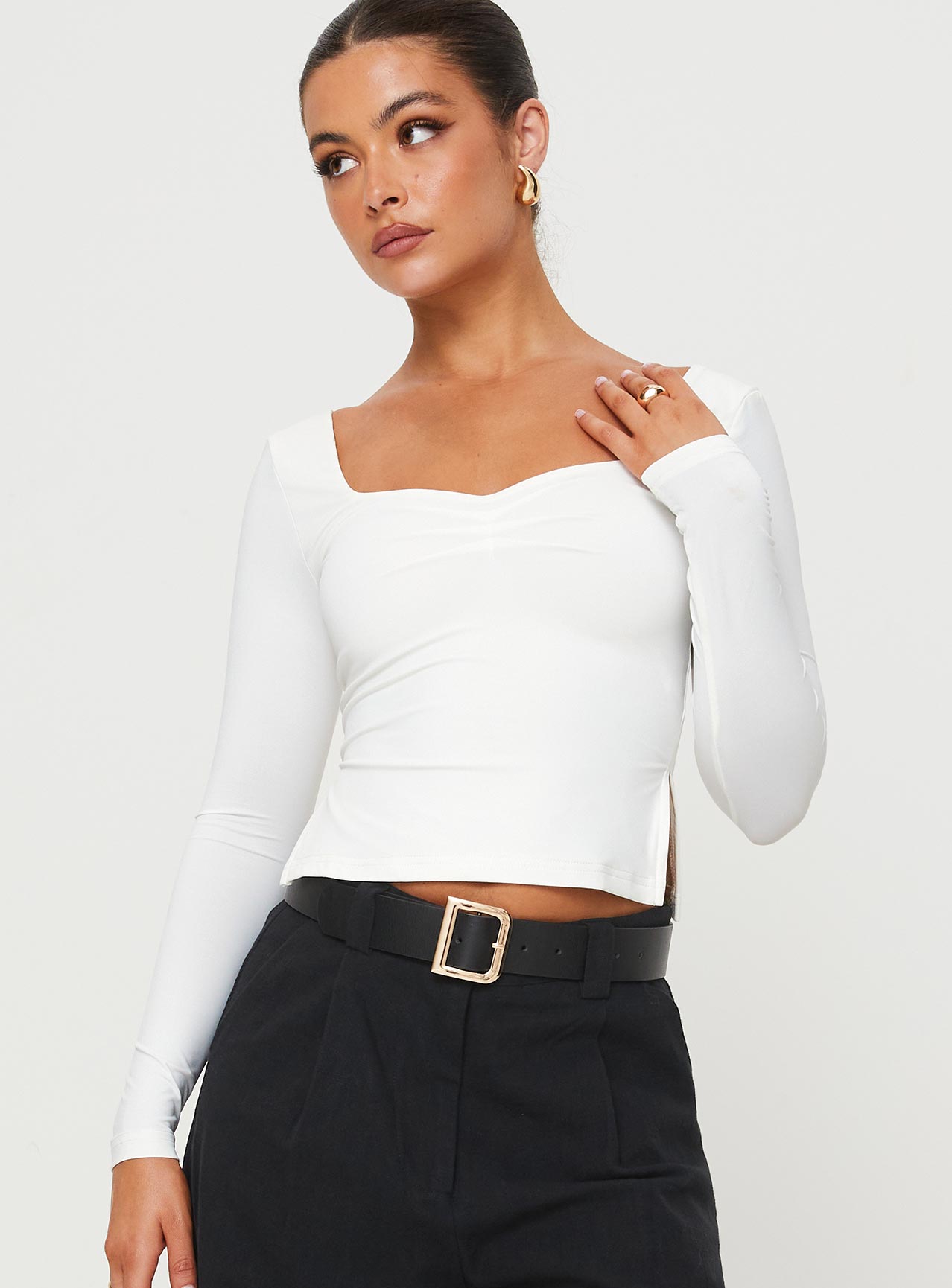 Rehna Long Sleeve Top White