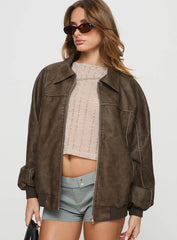 Goldsmith Faux Leather Bomber Jacket Washed Dark Brown