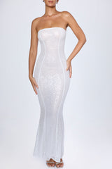 Embellished Cut-Out Bandeau Maxi Dress in White