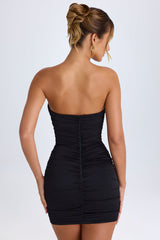 Ruched Bandeau Mini Dress in Black