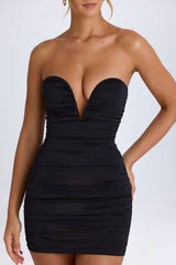 Ruched Bandeau Mini Dress in Black