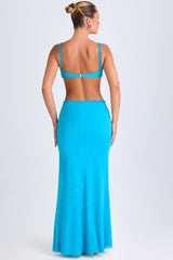 Ruffle-Appliqué Cut-Out Maxi Dress in Aqua Blue