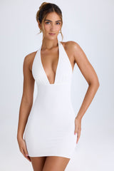 Cowl-Back Halterneck Mini Dress in White