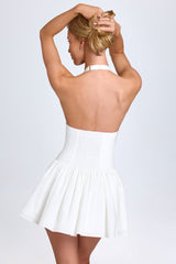 Pintucked Halterneck Mini Dress in White