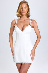 Bow-Detail Pleated Mini Dress in White