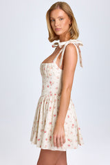 Ruched Corset Mini Dress in Small Rose Print