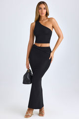 Modal Twist-Front Maxi Skirt in Black