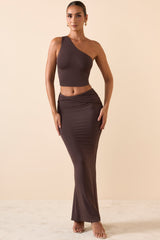 Modal Twist-Front Maxi Skirt in Chocolate Brown