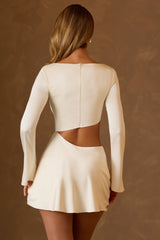 Asymmetric Cut-Out A-Line Mini Dress in Ivory