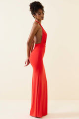 Halterneck Cut-Out Maxi Dress in Scarlet