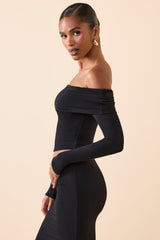 Modal Off-Shoulder Long-Sleeve Top in Black