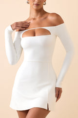 Modal Cut-Out Off-Shoulder A-Line Mini Dress in White