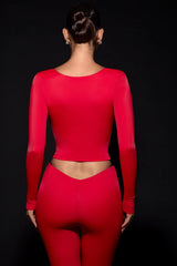 Cut-Out Long-Sleeve Top in Fire Red