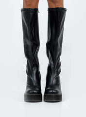 Coline Knee High Platform Boots Black