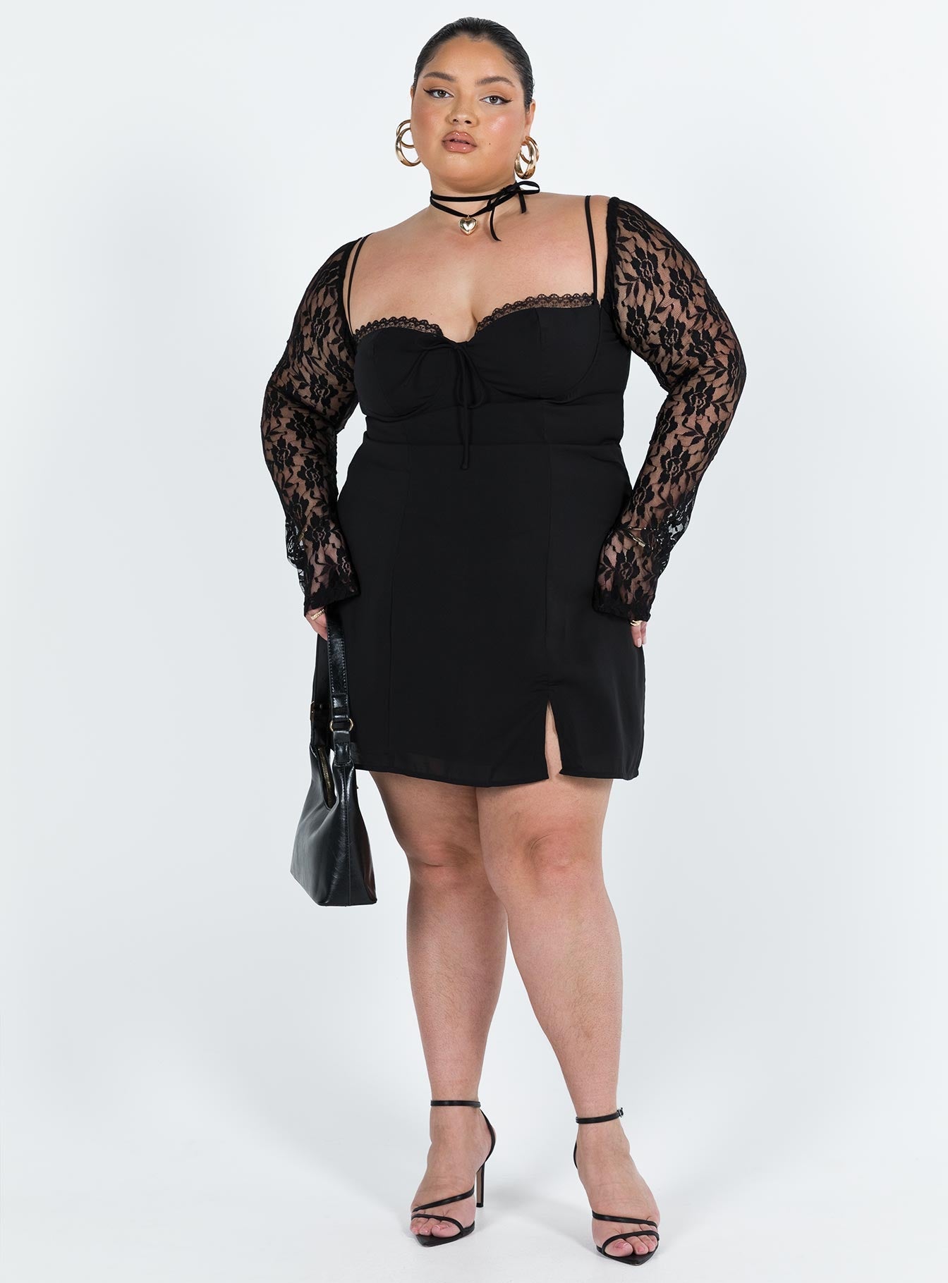 Ashwood Lace Sleeve Mini Dress Black Curve