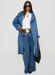 Honeyed Denim Trench Coat Mid Wash