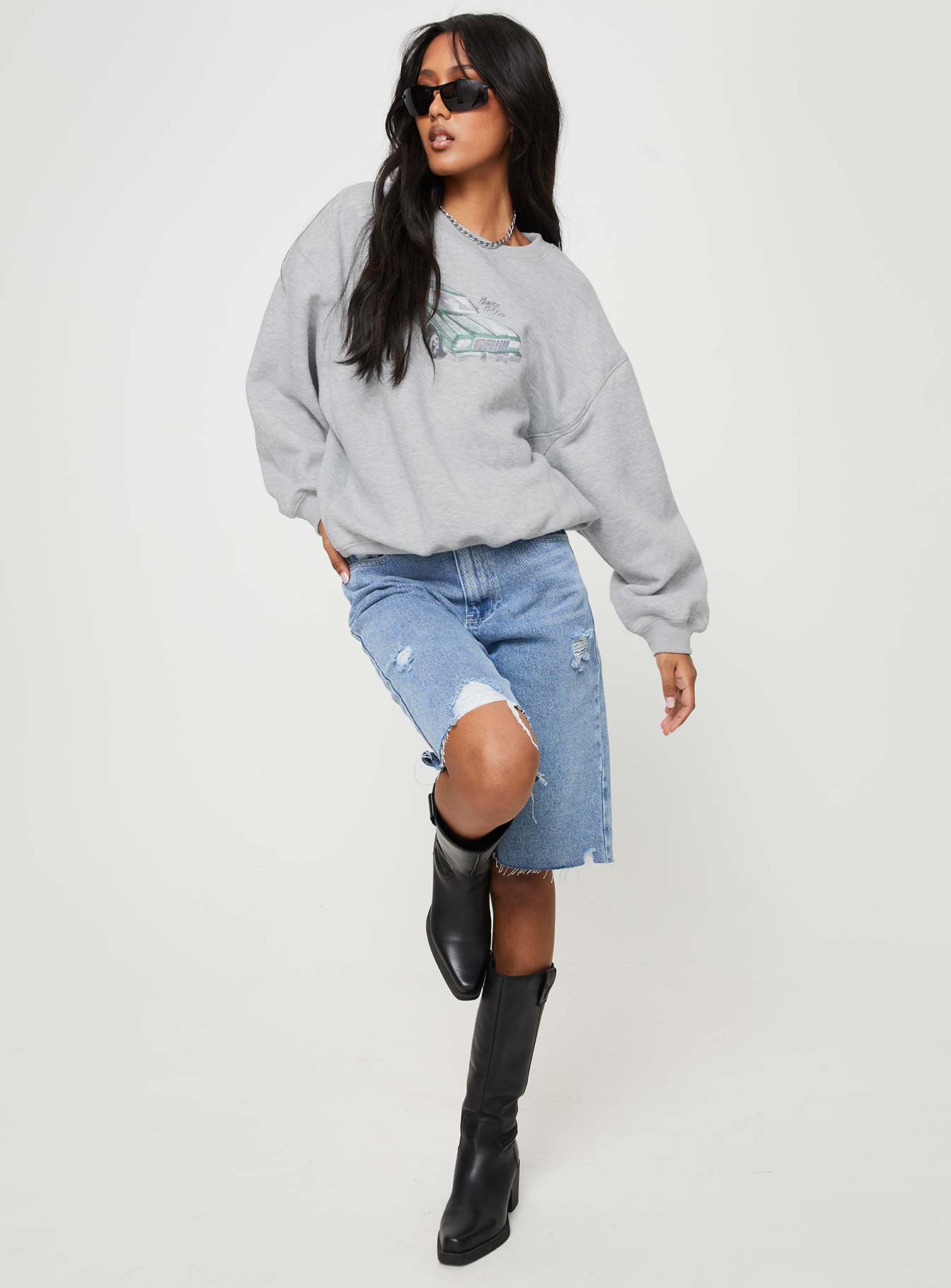 Retro Car Crew Neck Sweatshirt Grey Marle