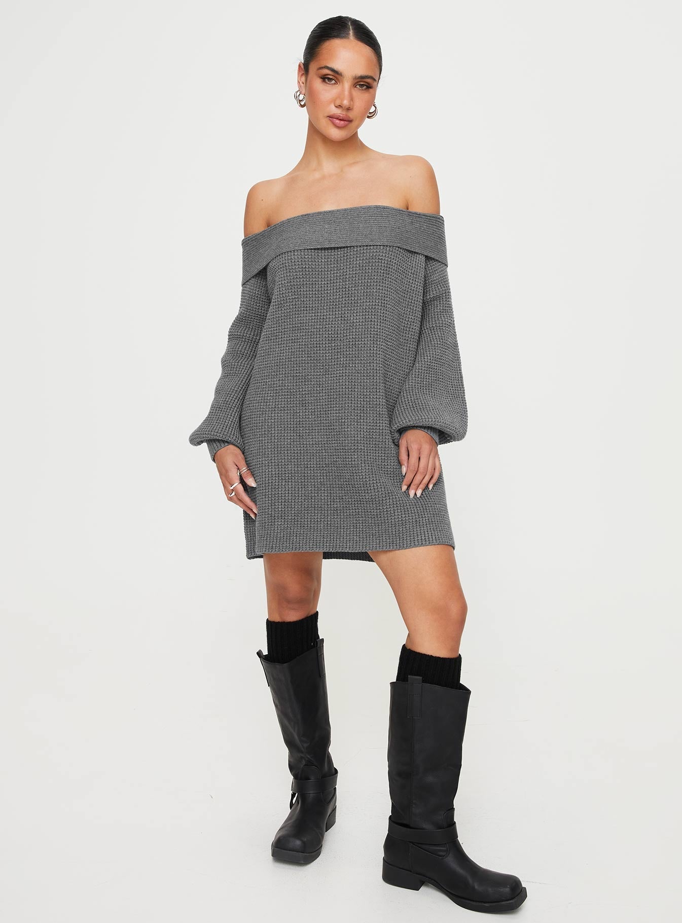 Deya Off The Shoulder Mini Dress Grey