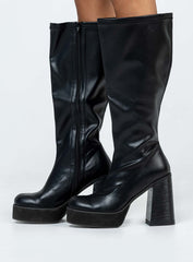 Coline Knee High Platform Boots Black