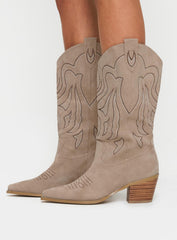 Billini Delanie Cowboy Boots Taupe Faux Suede