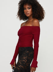 Moreno Off The Shoulder Top Burgundy