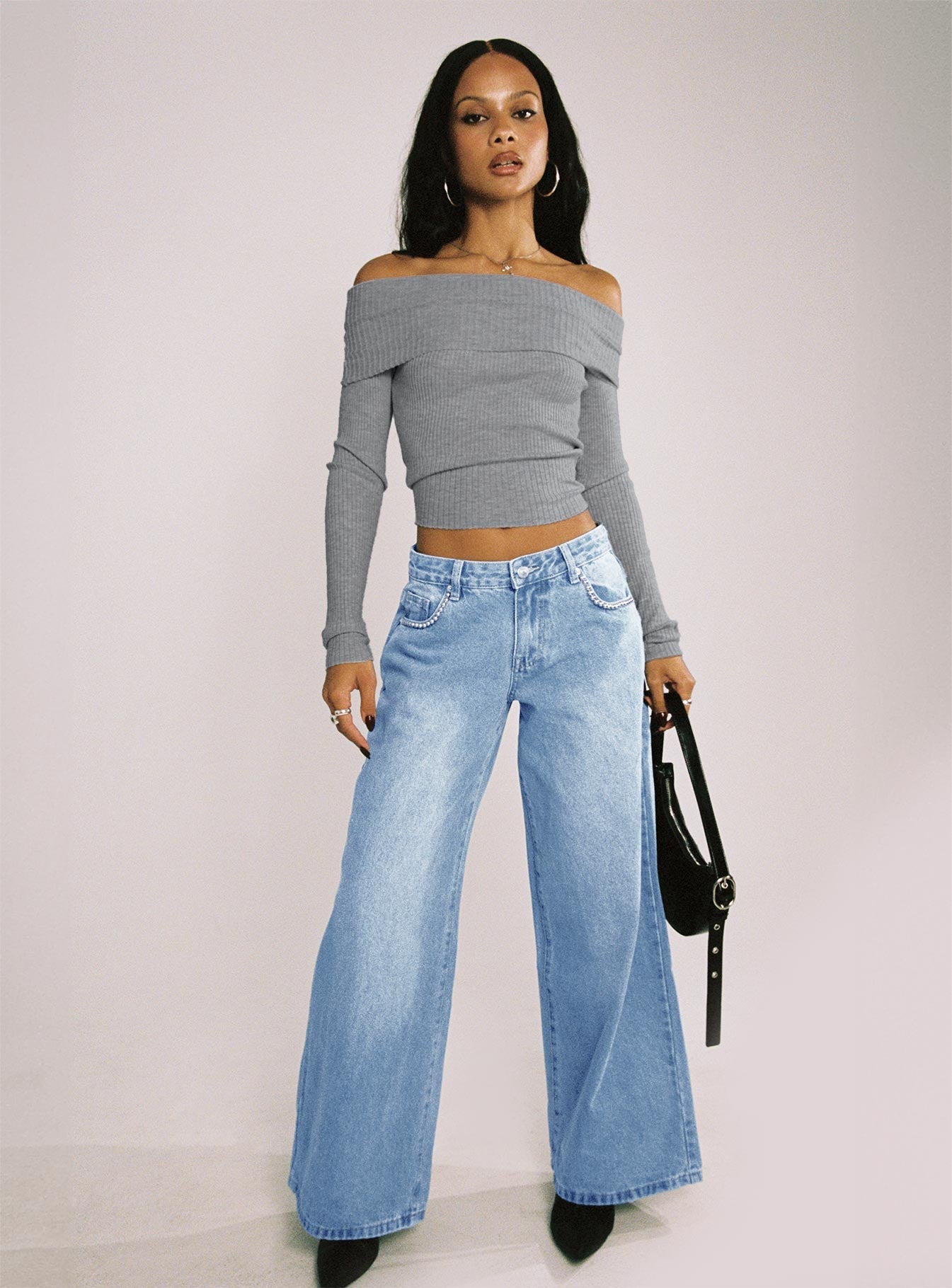 Morley Off Shoulder Sweater Grey Marle