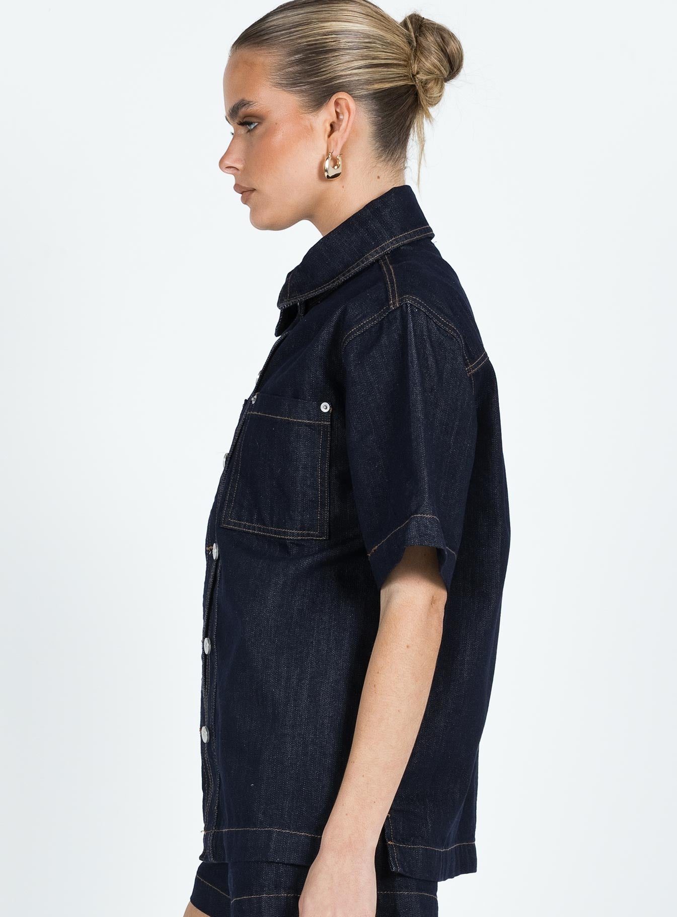 Whitaker Short Sleeve Shacket Dark Denim