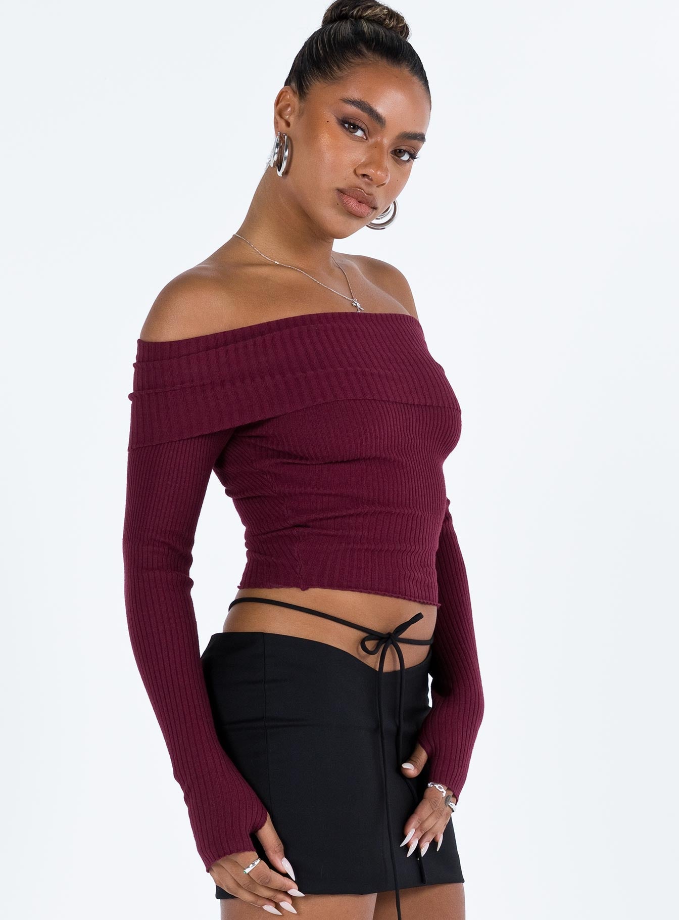 Morley Off Shoulder Sweater Burgundy