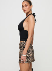 Nickei Denim Mini Skirt Leopard