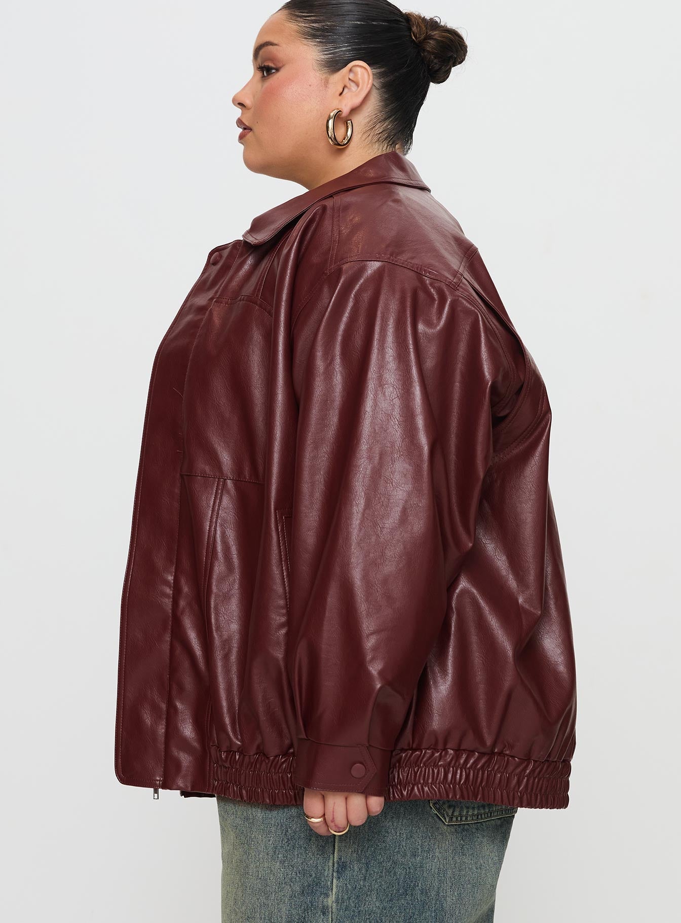 Devija Faux Leather Jacket Burgundy Curve