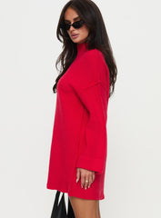 Weslie Long Sleeve Knit Mini Dress Red