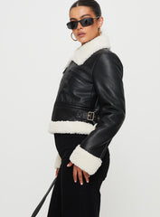 Mayella Shearling Faux Leather Jacket Black