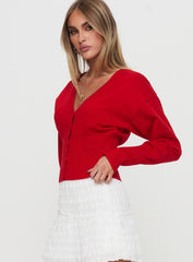 Wistfully Knit Cardigan Red