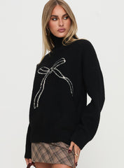 Shes So Sweet Bow Knit Sweater Black