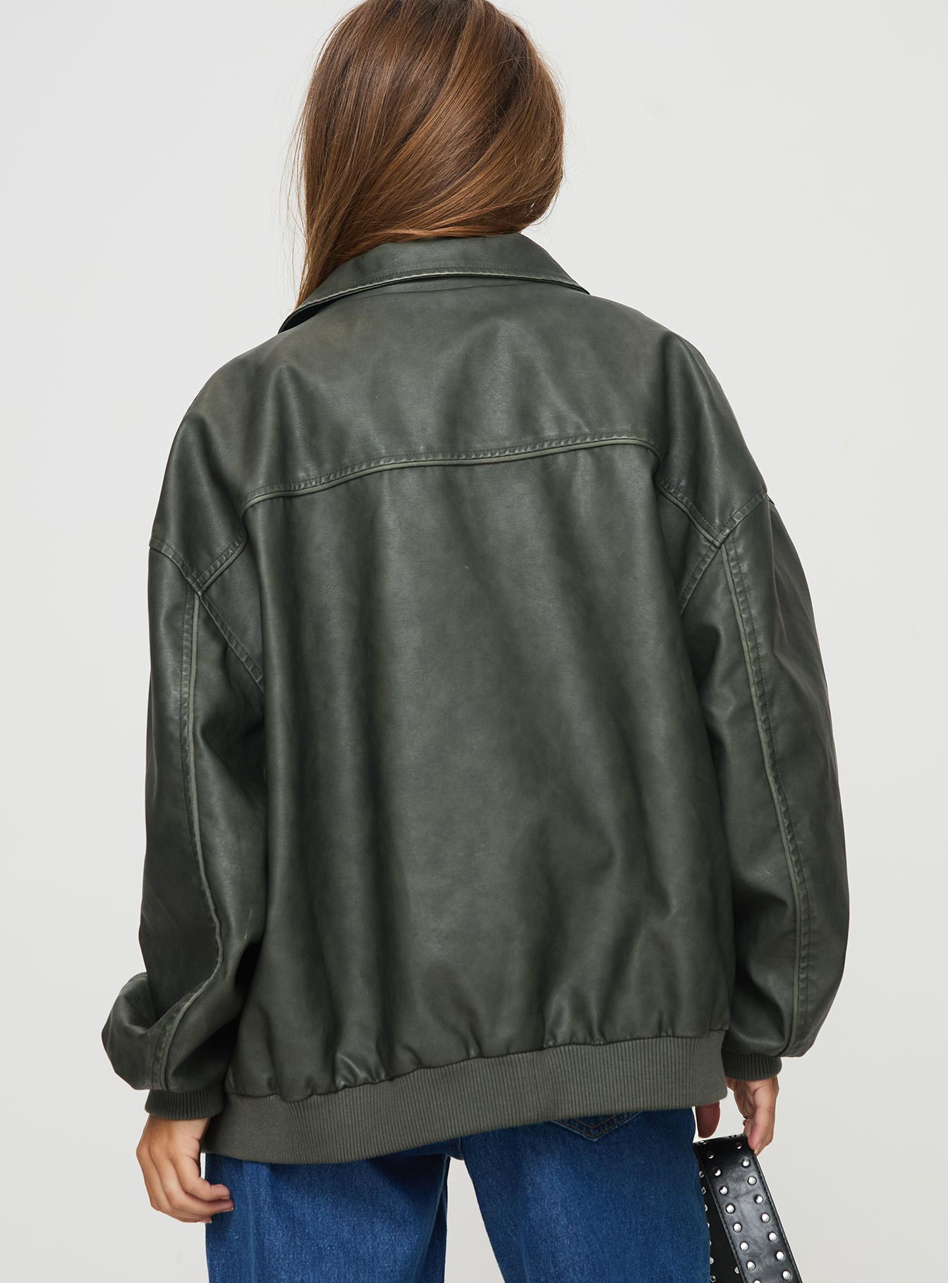 Goldsmith Faux Leather Bomber Jacket Washed Forest