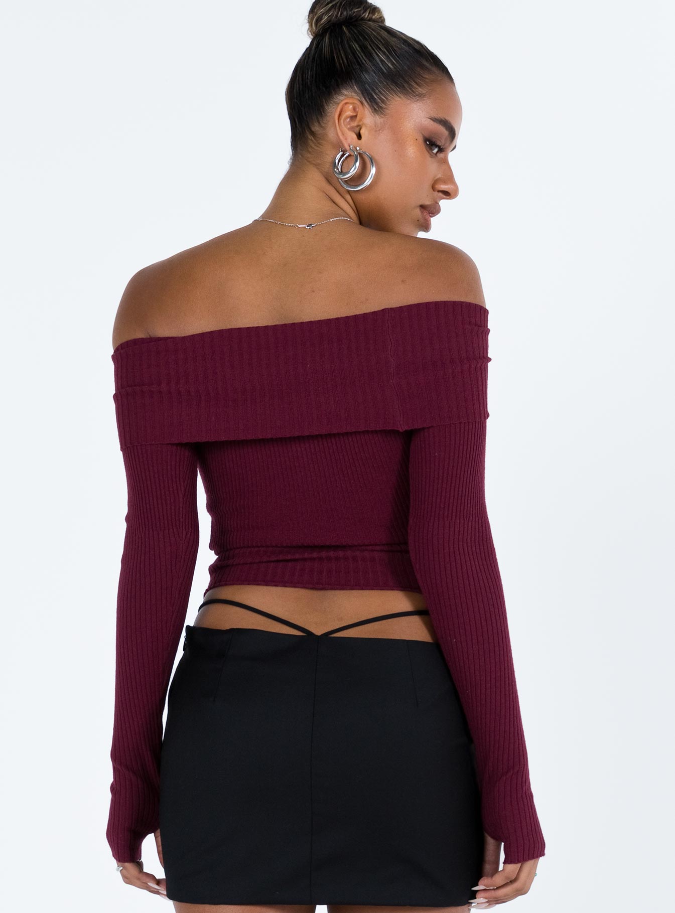 Morley Off Shoulder Sweater Burgundy