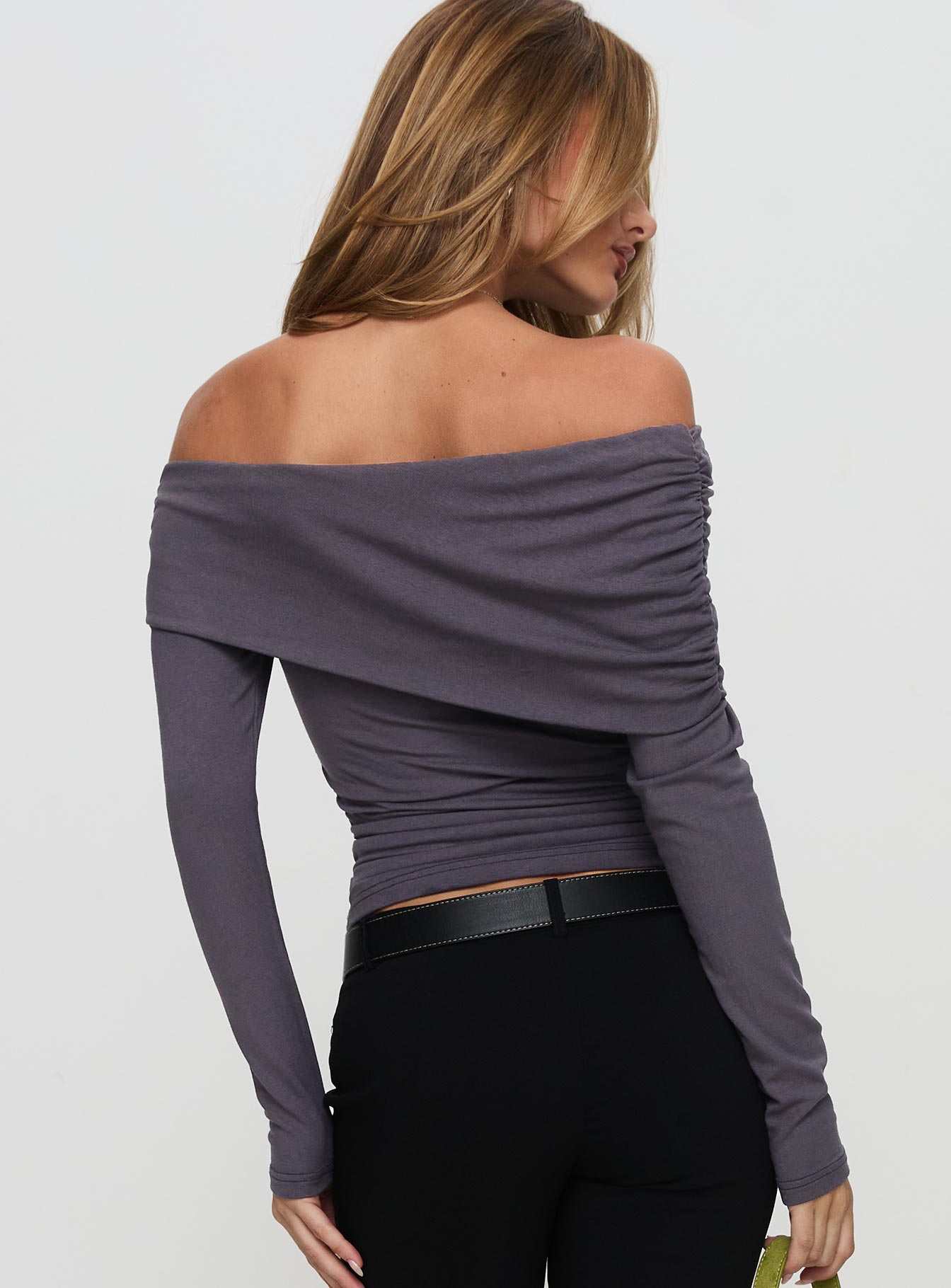 Erving Long Sleeve Off Shoulder Top Slate