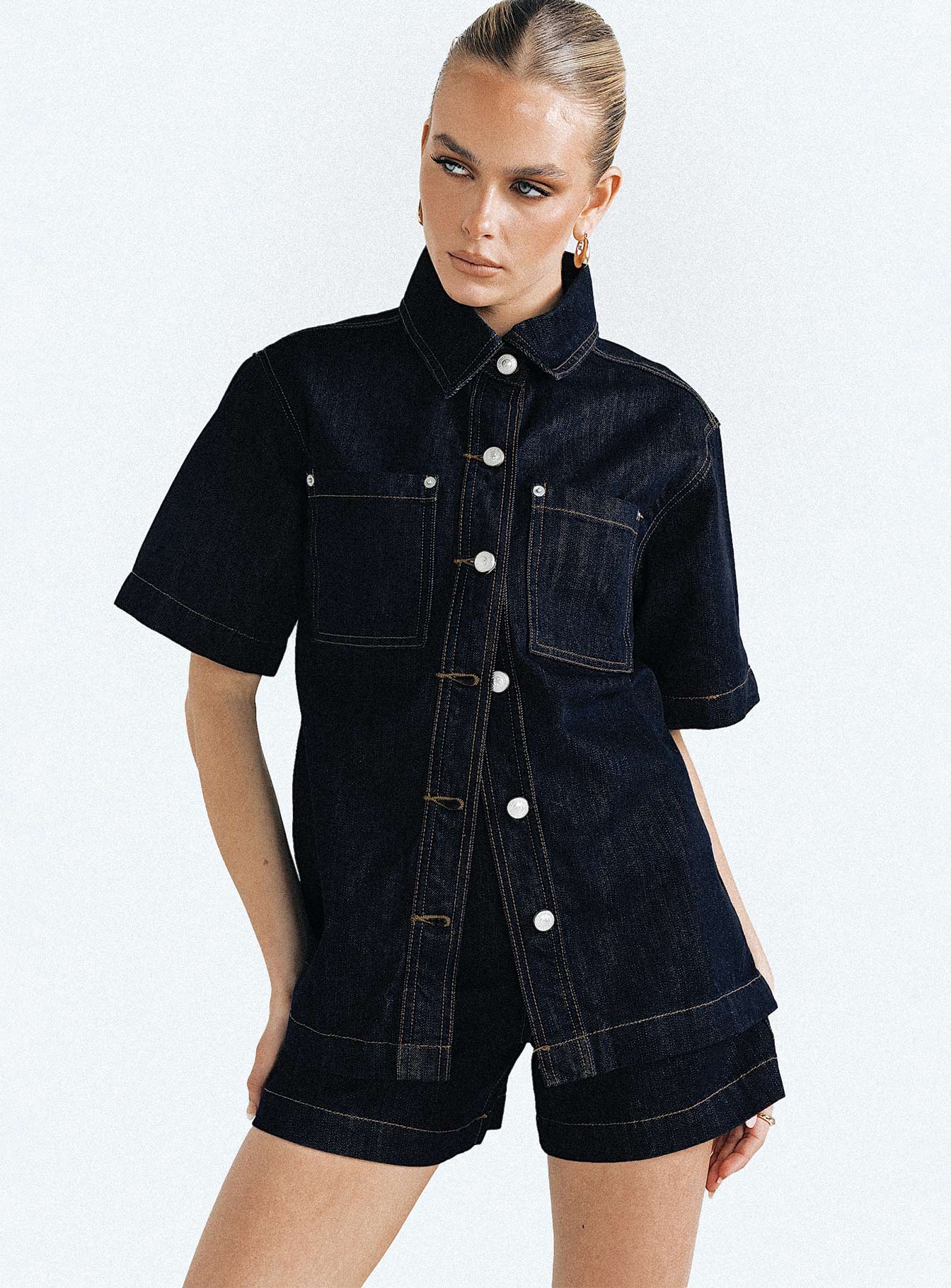 Whitaker Short Sleeve Shacket Dark Denim