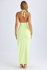 Modal High-Split Halterneck Maxi Dress in Matcha Green