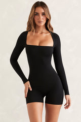 Long Sleeve Square Neck Unitard in Black