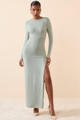 Modal Open-Back Long-Sleeve Maxi Dress in Smoke Green