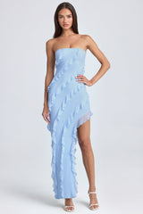 Bandeau Ruffle-Trim Maxi Dress in Powder Blue