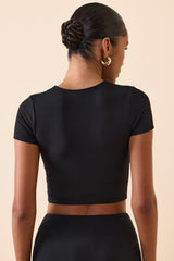 Modal Cap-Sleeve Crop Top in Black